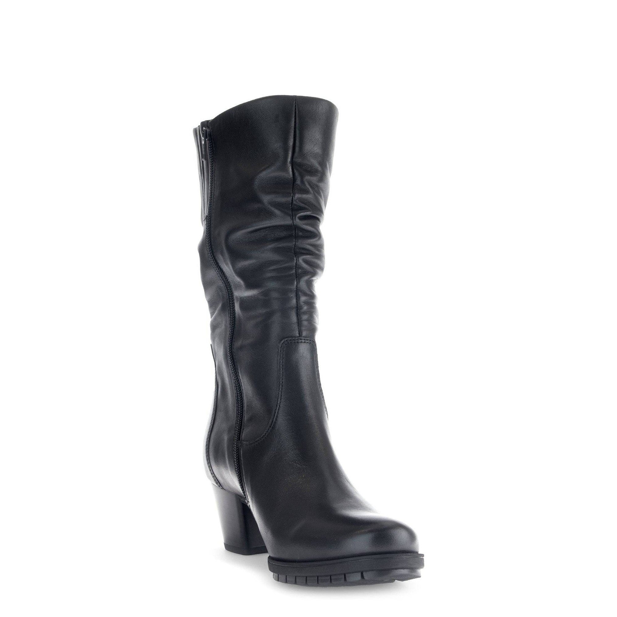 Gabor Oslo 56.606.57 Ladies Black Wide Leather Side Zip Mid-Calf Boots-elevate your sole