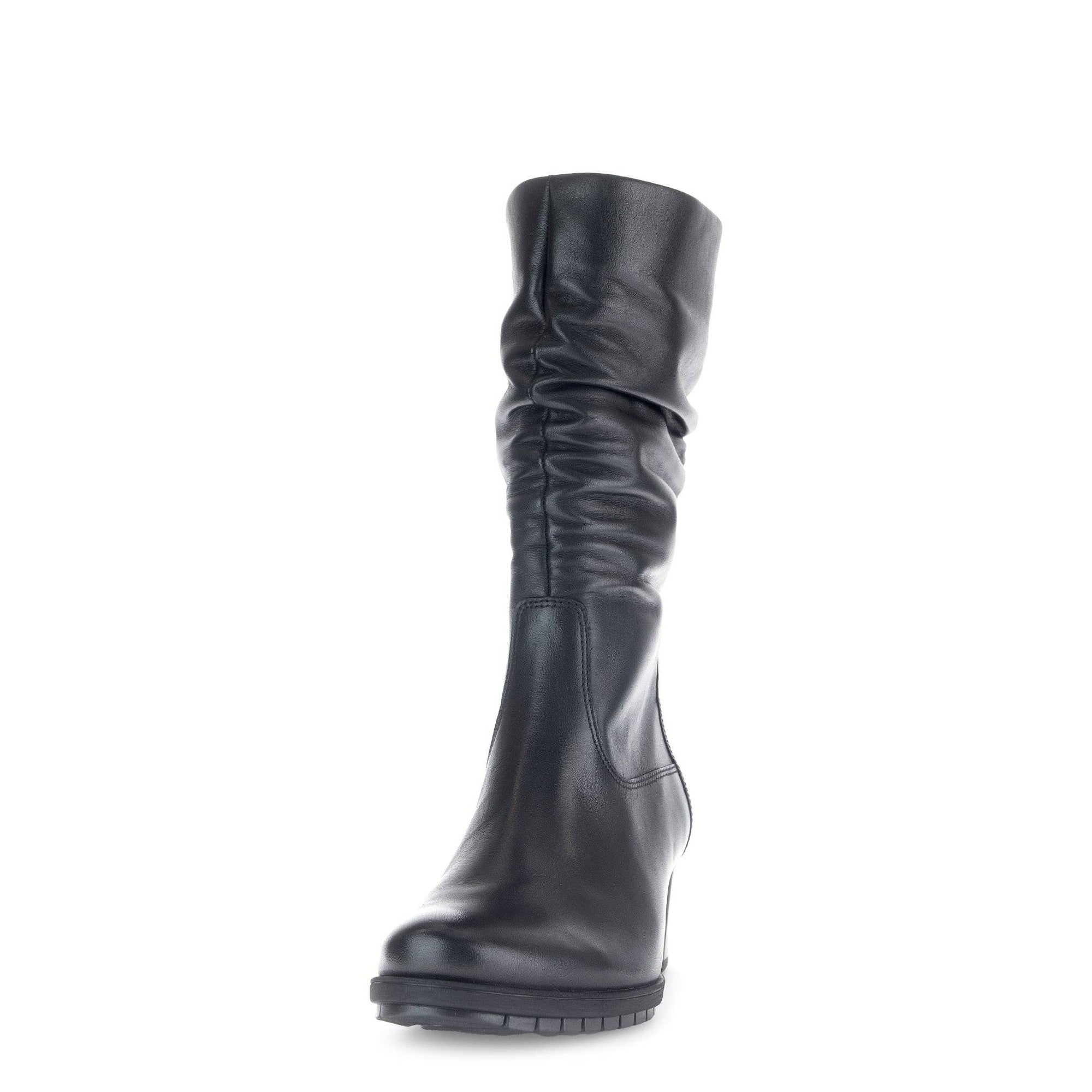 Gabor Oslo 56.606.57 Ladies Black Wide Leather Side Zip Mid-Calf Boots-elevate your sole