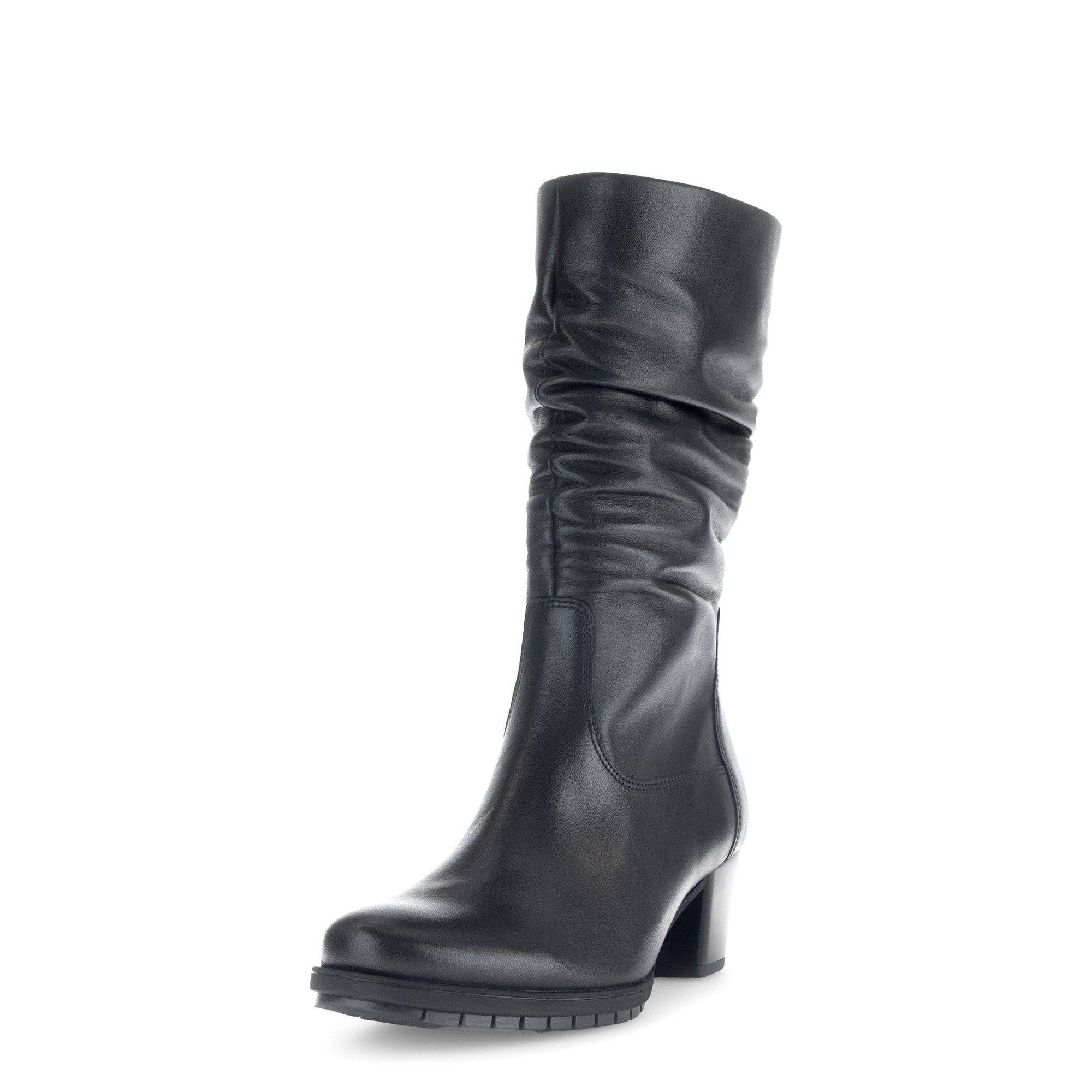 Gabor Oslo 56.606.57 Ladies Black Wide Leather Side Zip Mid-Calf Boots-elevate your sole