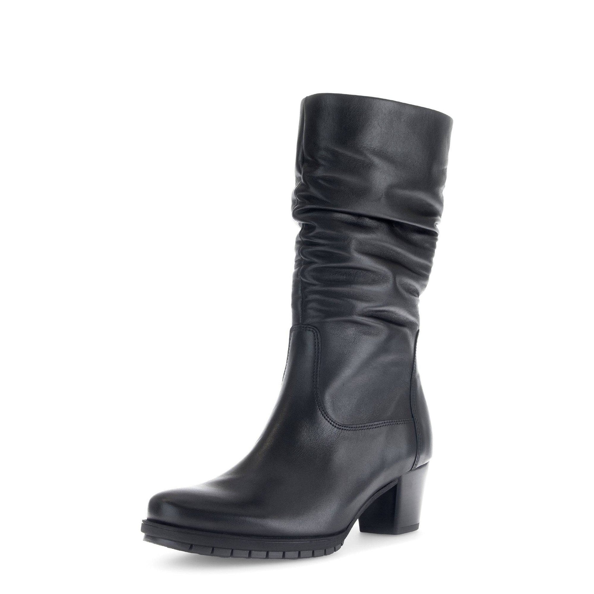 Gabor Oslo 56.606.57 Ladies Black Wide Leather Side Zip Mid-Calf Boots-elevate your sole