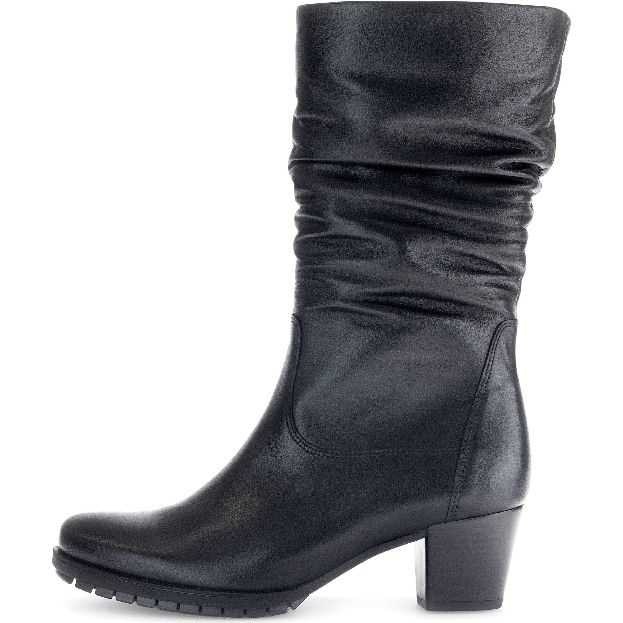 Gabor Oslo 56.606.57 Ladies Black Wide Leather Side Zip Mid-Calf Boots-elevate your sole