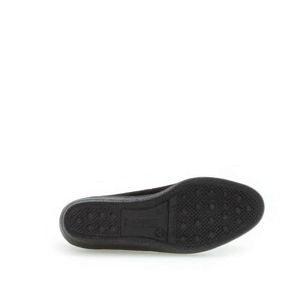 Women's black patent leather slip-on shoes with textured soles, model Gabor Petunia 06.402.87.