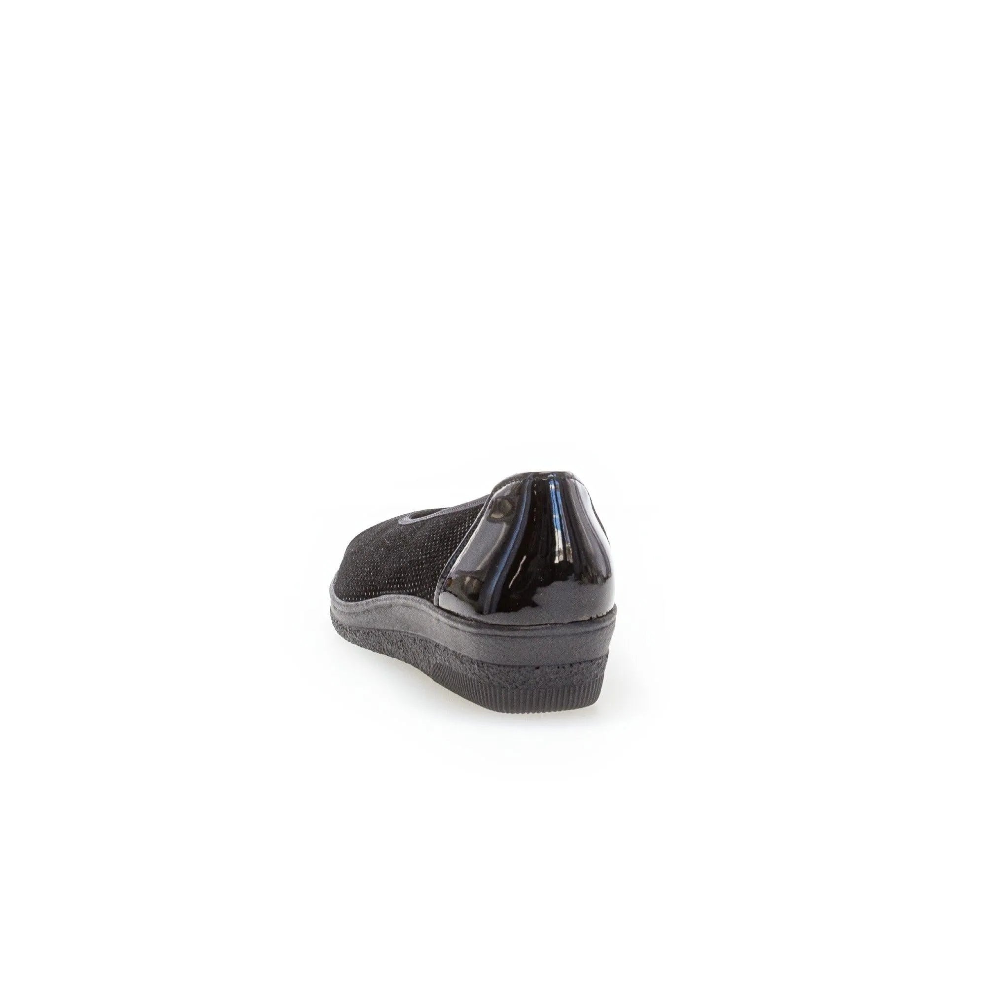 Gabor Petunia women's black patent leather slip-on sneakers with a sleek design and cushioned sole.