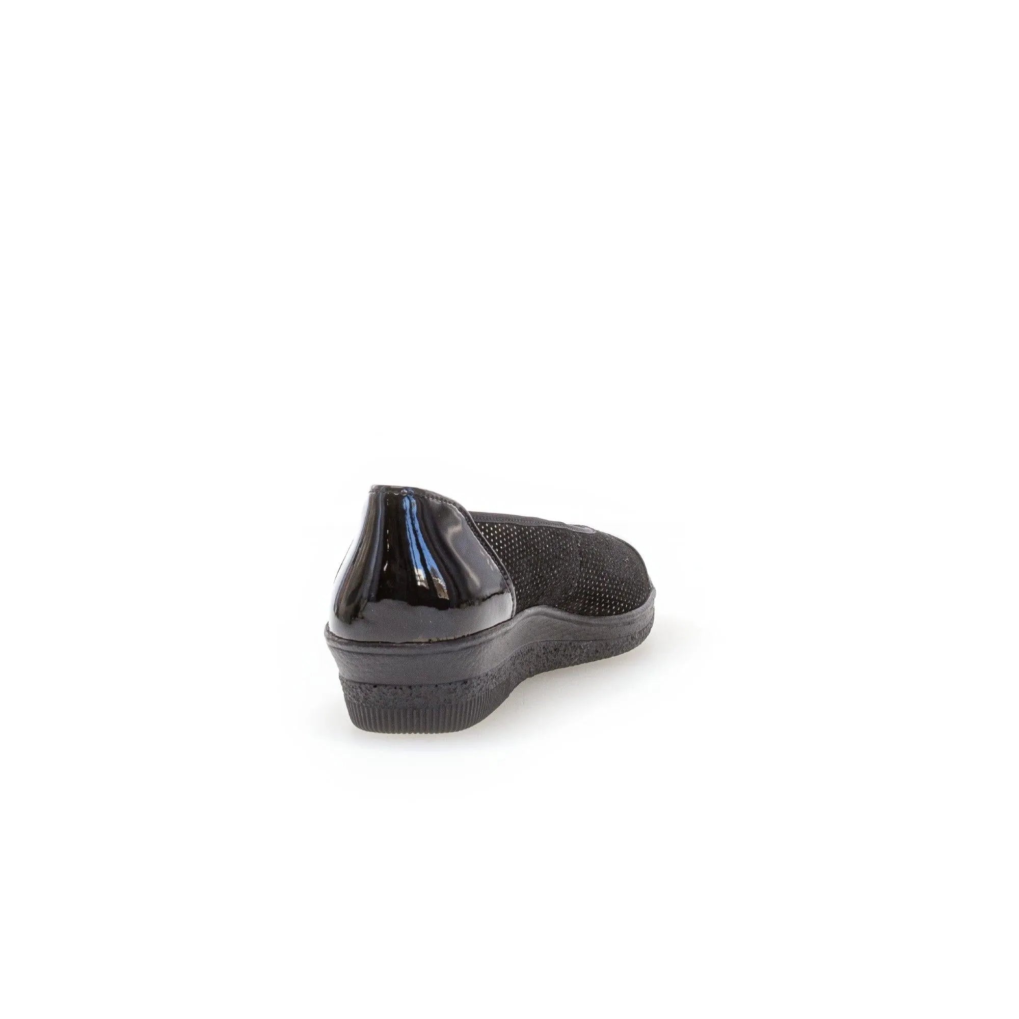 Gabor Petunia women's black patent leather slip-on shoes with cushioned sole and sleek design.