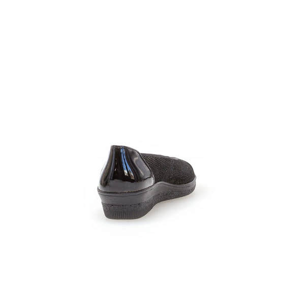 Gabor Petunia women's black patent leather slip-on shoes with cushioned sole and sleek design.