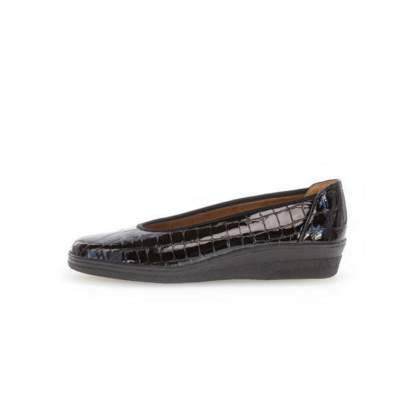Gabor Piquet 06.400.97 Ladies Black Wide Patent Croc Leather Slip On Shoes-elevate your sole
