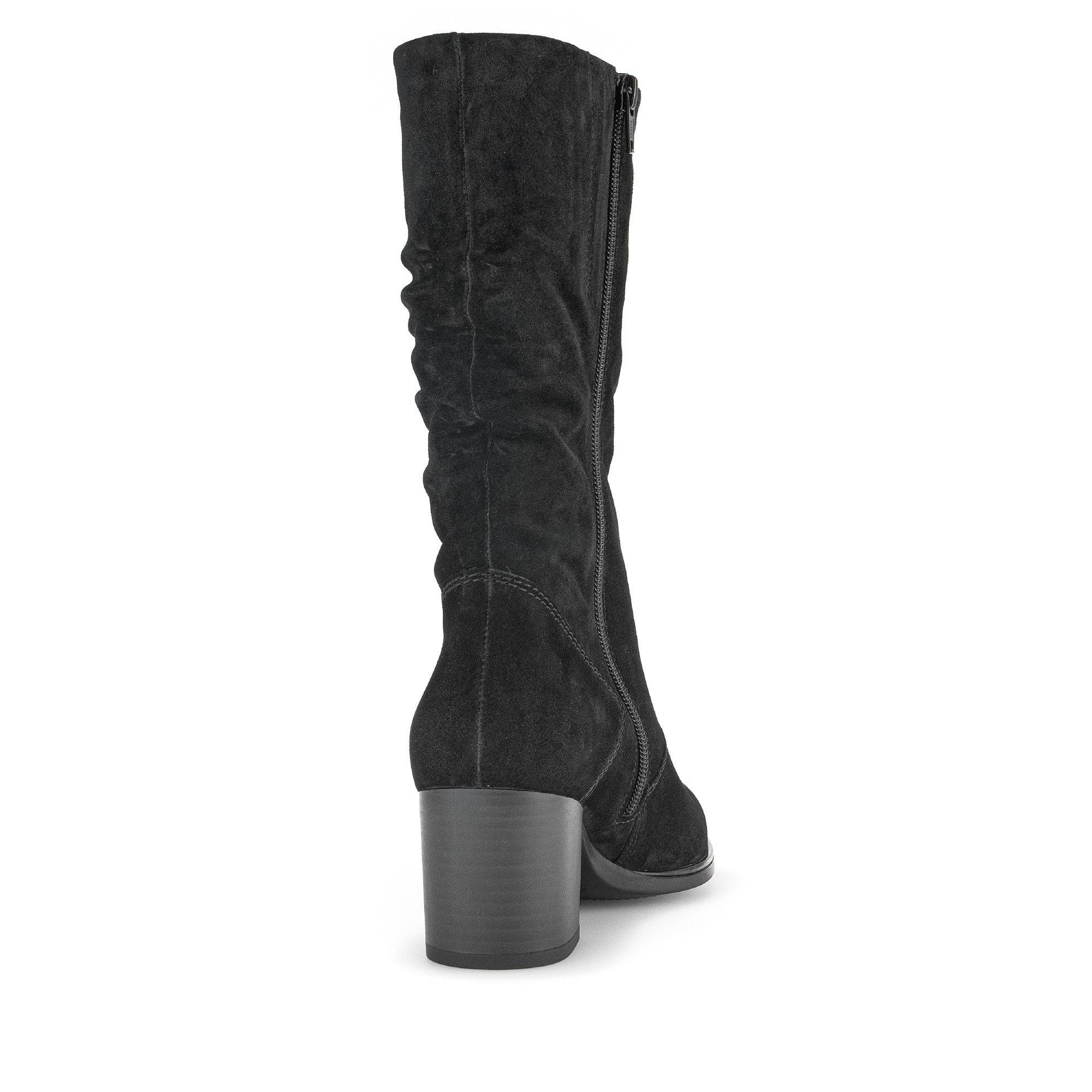 Gabor Ramona 52.894.47 Ladies Black Wide Suede Side Zip Mid-Calf Boots-elevate your sole