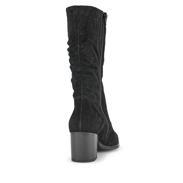 Gabor Ramona 52.894.47 Ladies Black Wide Suede Side Zip Mid-Calf Boots-elevate your sole
