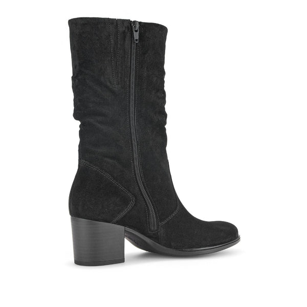 Gabor Ramona 52.894.47 Ladies Black Wide Suede Side Zip Mid-Calf Boots-elevate your sole