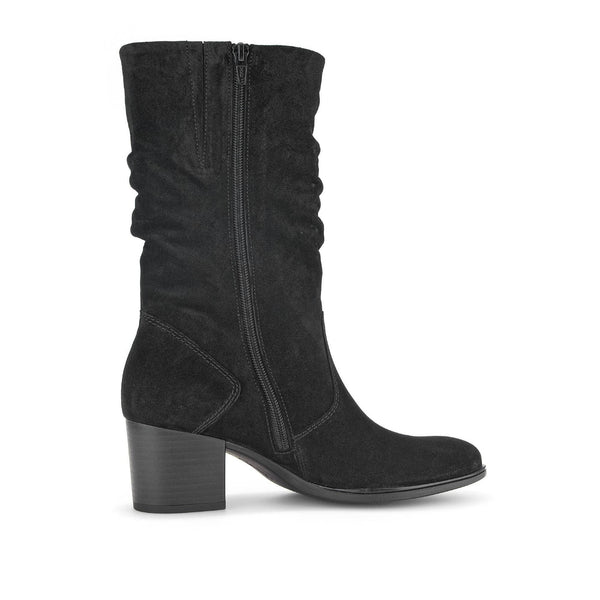 Gabor Ramona 52.894.47 Ladies Black Wide Suede Side Zip Mid-Calf Boots-elevate your sole