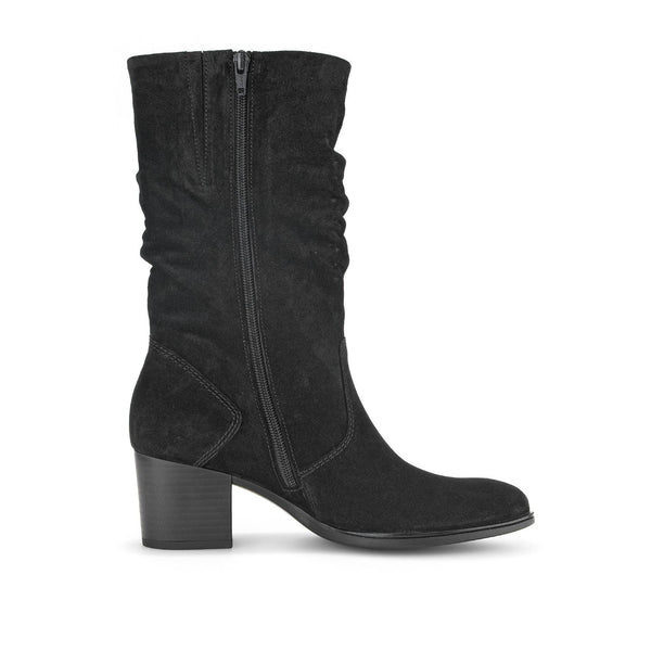 Gabor Ramona 52.894.47 Ladies Black Wide Suede Side Zip Mid-Calf Boots-elevate your sole