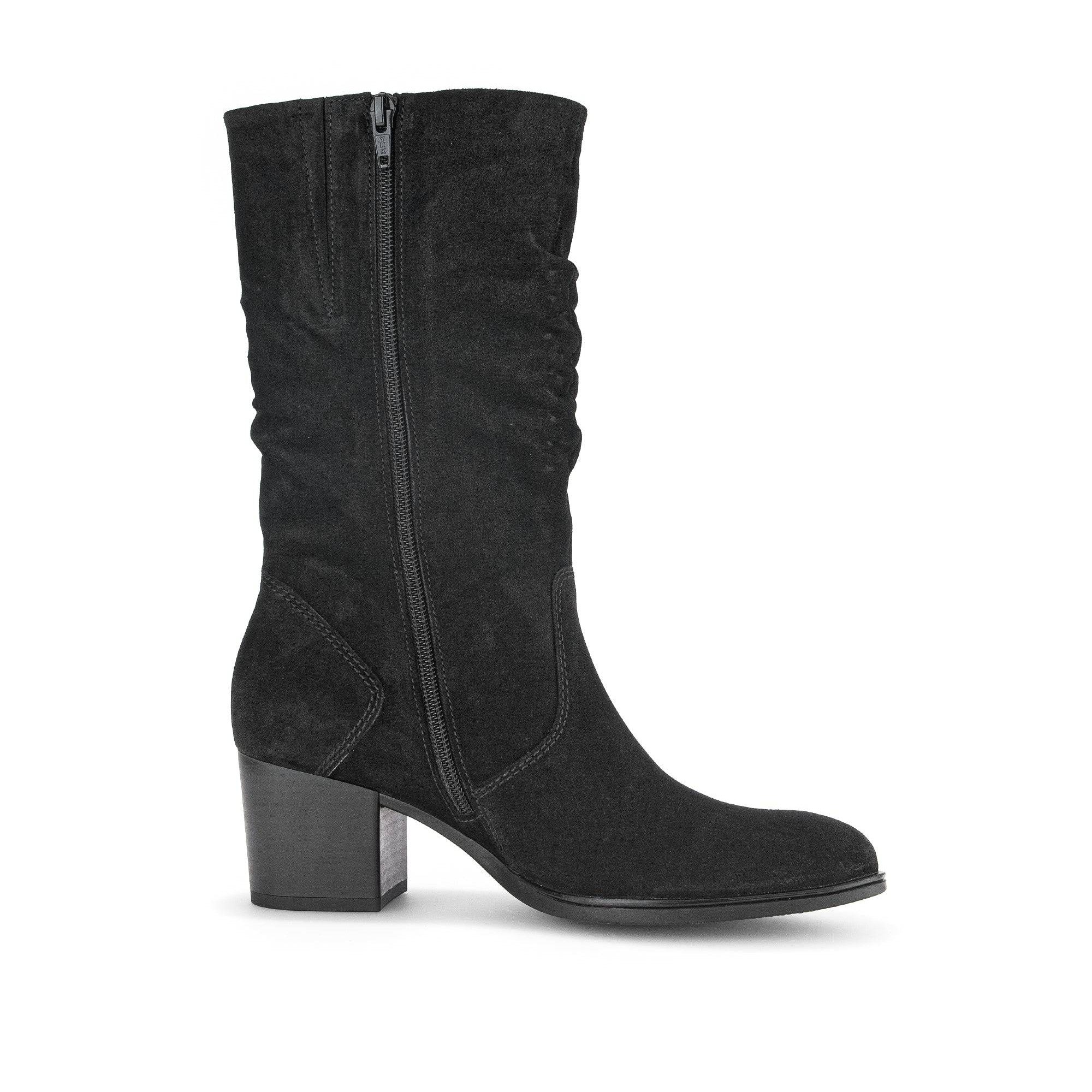 Gabor Ramona 52.894.47 Ladies Black Wide Suede Side Zip Mid-Calf Boots-elevate your sole