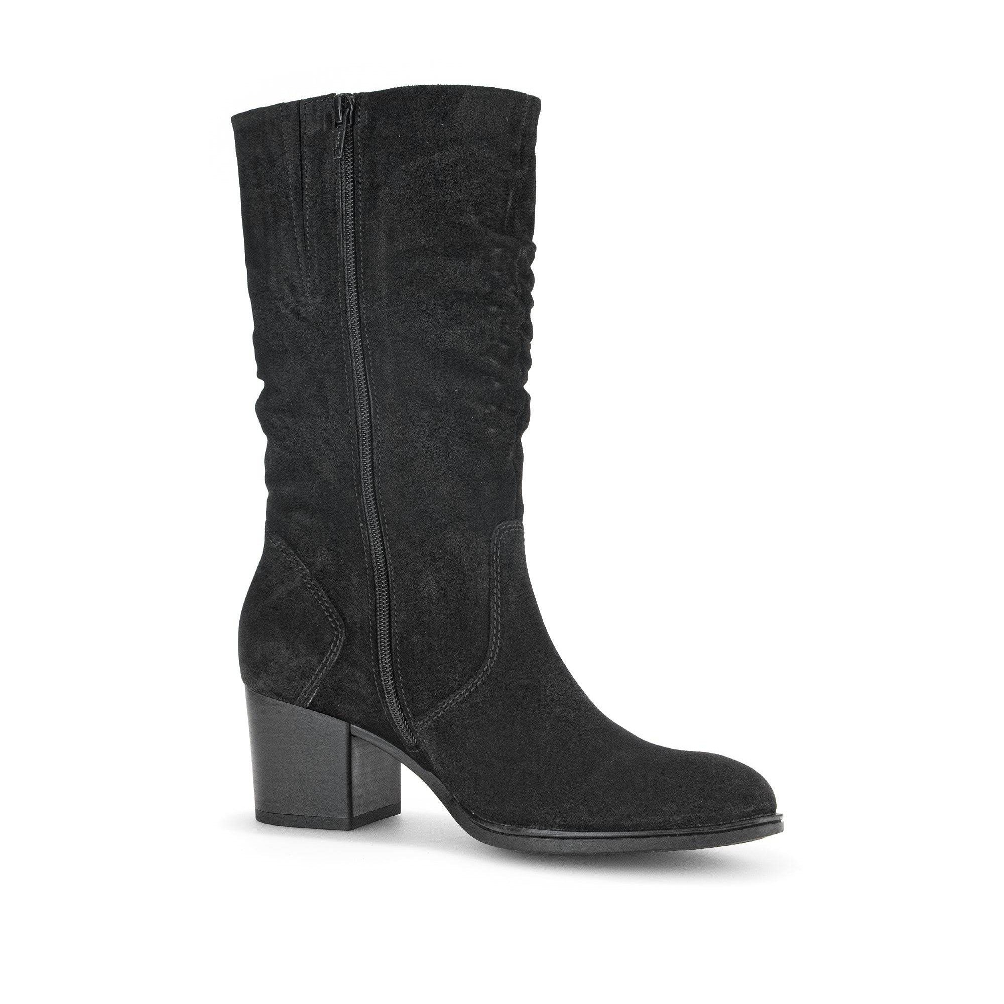 Gabor Ramona 52.894.47 Ladies Black Wide Suede Side Zip Mid-Calf Boots-elevate your sole