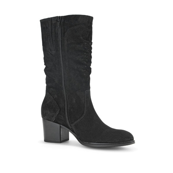 Gabor Ramona 52.894.47 Ladies Black Wide Suede Side Zip Mid-Calf Boots-elevate your sole