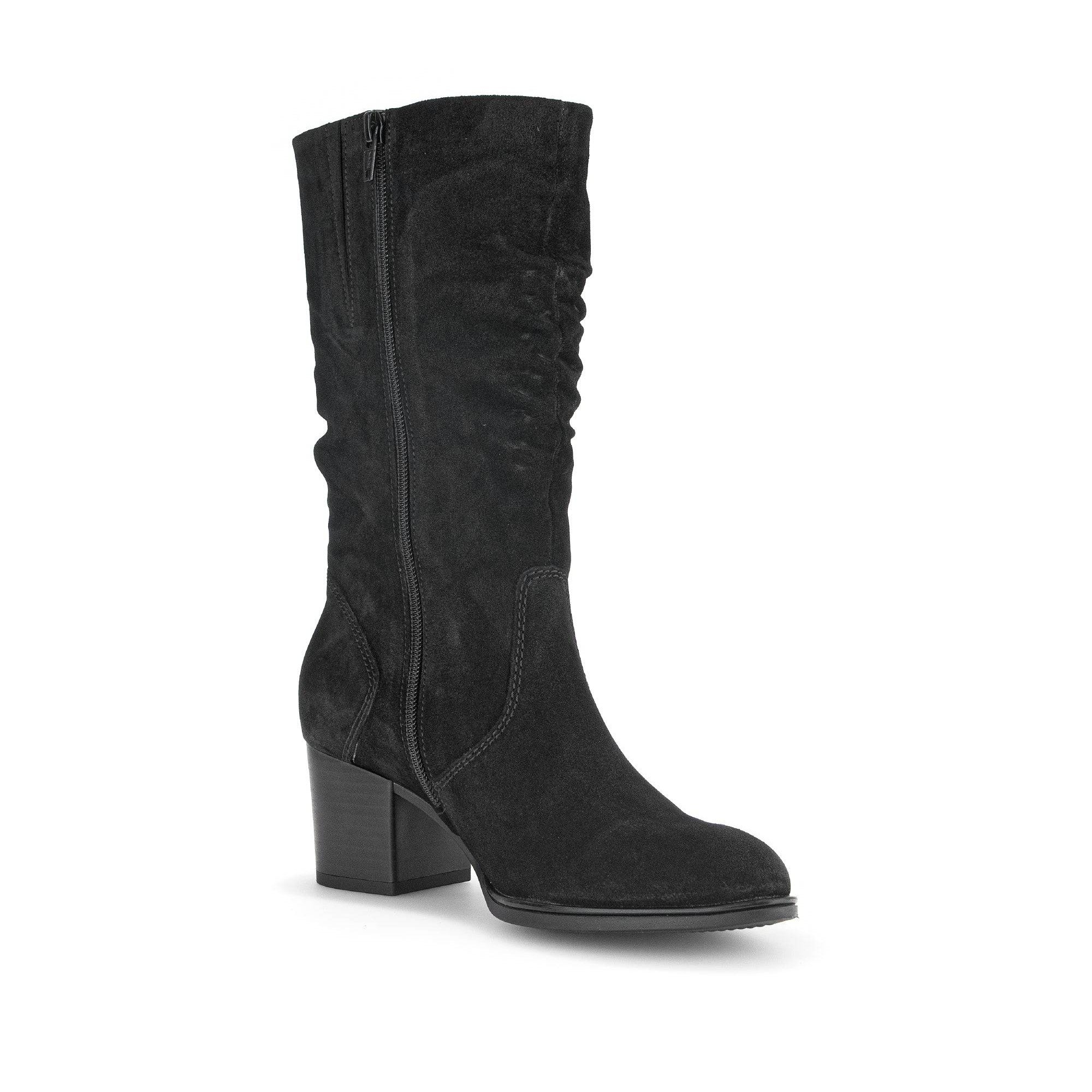 Gabor Ramona 52.894.47 Ladies Black Wide Suede Side Zip Mid-Calf Boots-elevate your sole