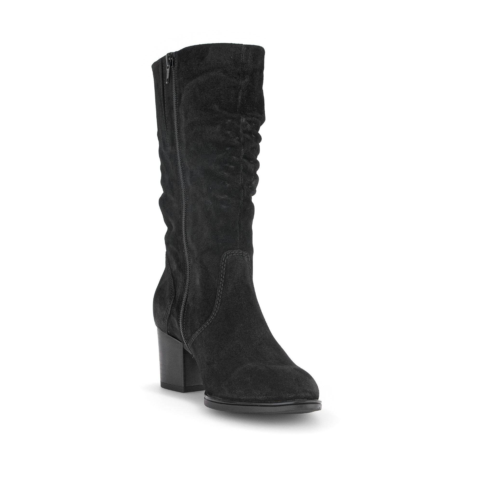 Gabor Ramona 52.894.47 Ladies Black Wide Suede Side Zip Mid-Calf Boots-elevate your sole