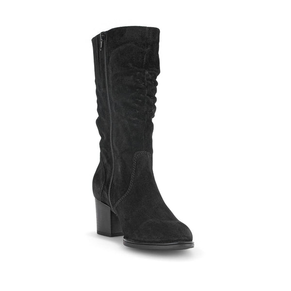 Gabor Ramona 52.894.47 Ladies Black Wide Suede Side Zip Mid-Calf Boots-elevate your sole