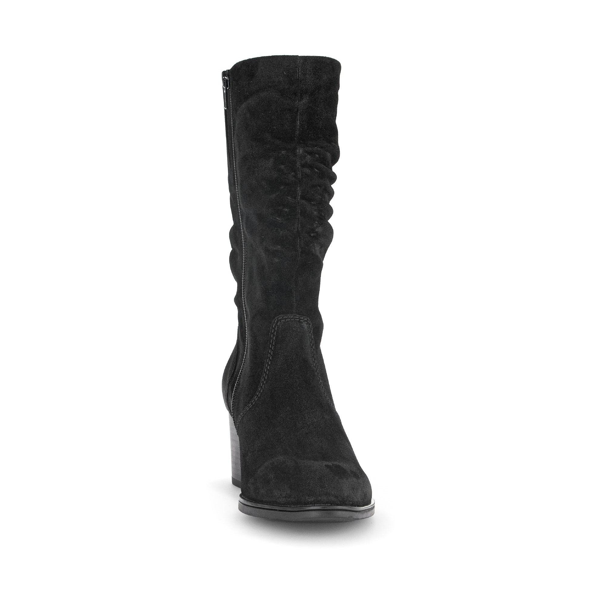 Gabor Ramona 52.894.47 Ladies Black Wide Suede Side Zip Mid-Calf Boots-elevate your sole