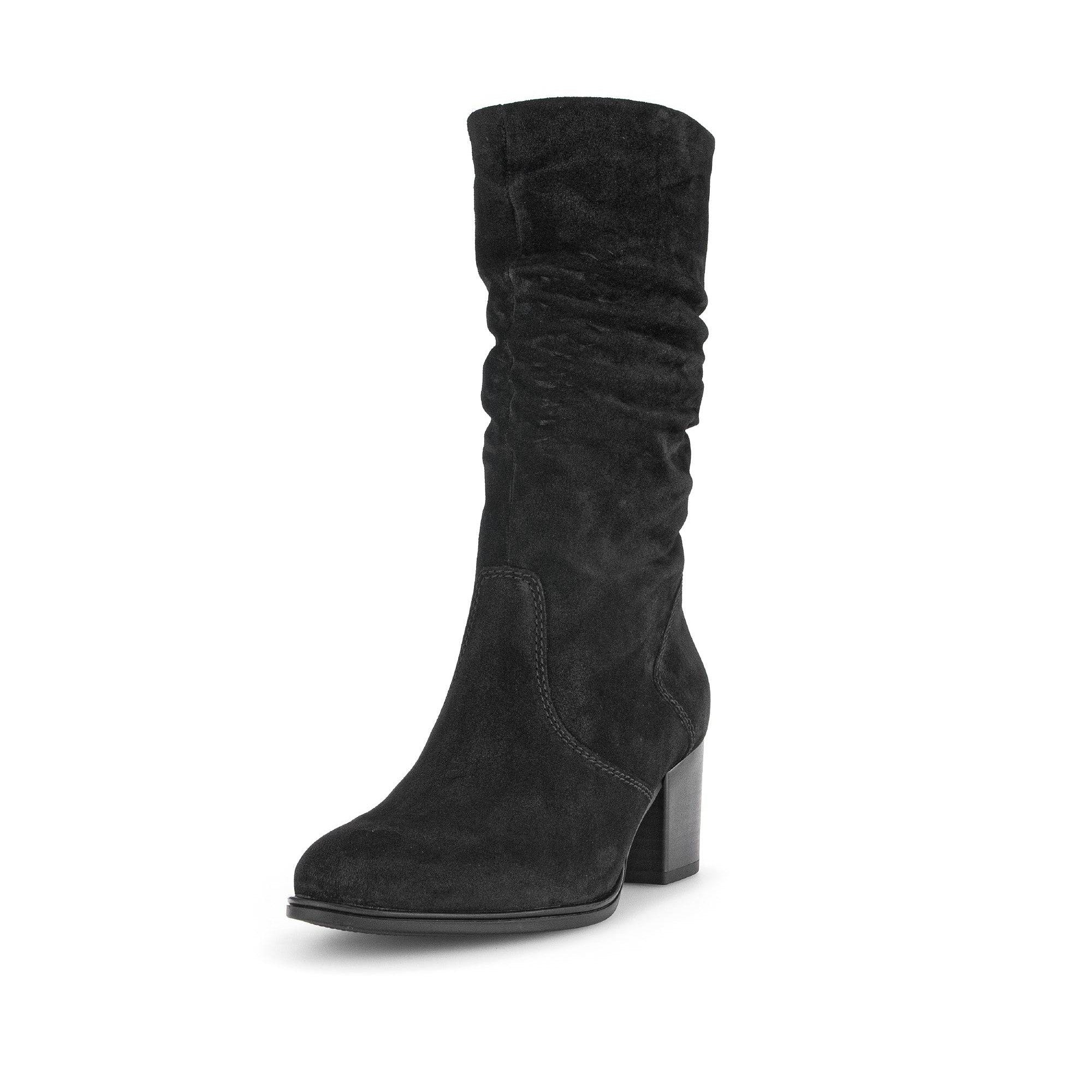 Gabor Ramona 52.894.47 Ladies Black Wide Suede Side Zip Mid-Calf Boots-elevate your sole