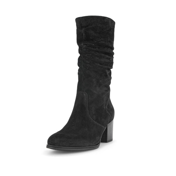 Gabor Ramona 52.894.47 Ladies Black Wide Suede Side Zip Mid-Calf Boots-elevate your sole