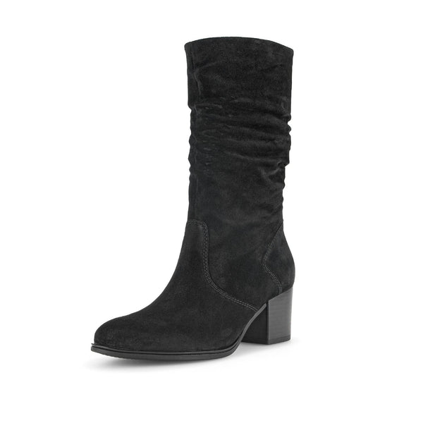 Gabor Ramona 52.894.47 Ladies Black Wide Suede Side Zip Mid-Calf Boots-elevate your sole