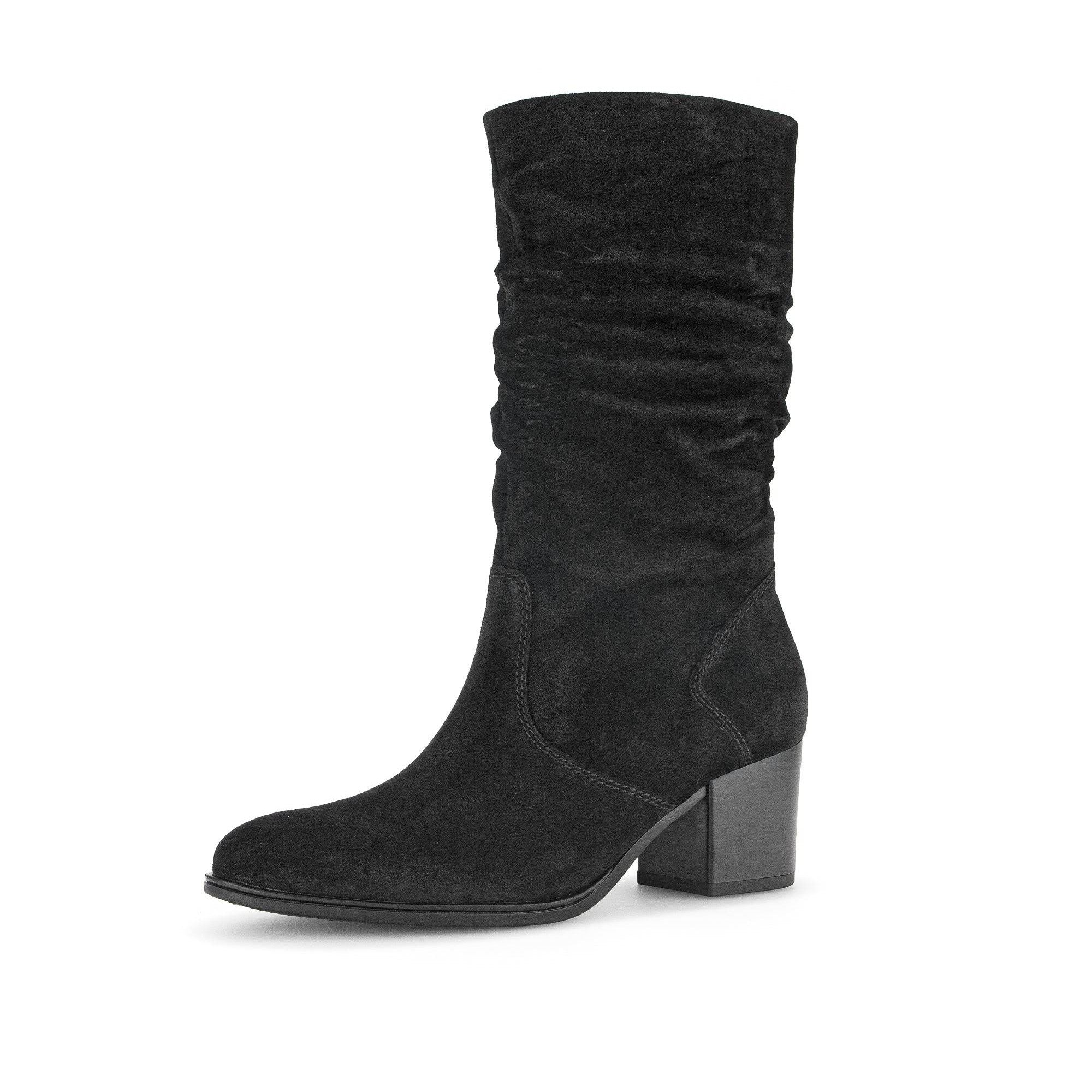 Gabor Ramona 52.894.47 Ladies Black Wide Suede Side Zip Mid-Calf Boots-elevate your sole