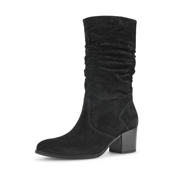 Gabor Ramona 52.894.47 Ladies Black Wide Suede Side Zip Mid-Calf Boots-elevate your sole