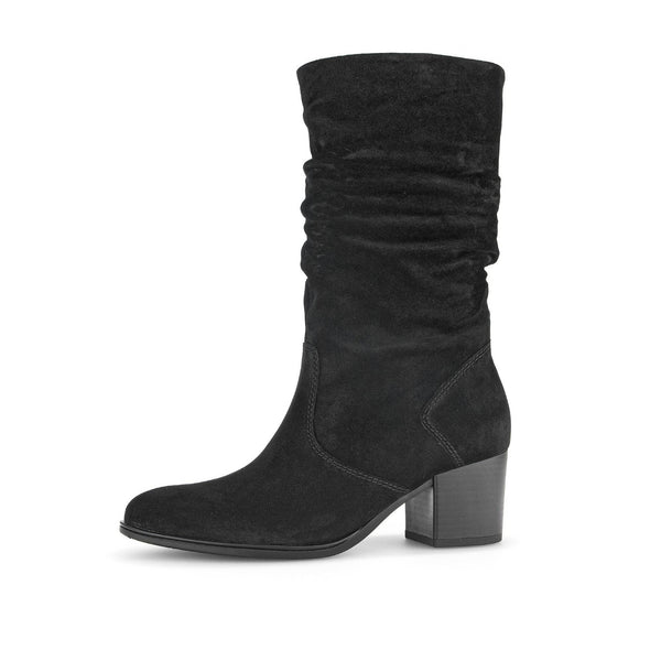 Gabor Ramona 52.894.47 Ladies Black Wide Suede Side Zip Mid-Calf Boots-elevate your sole