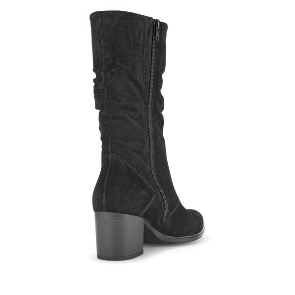 Gabor Ramona 52.894.47 Ladies Black Wide Suede Side Zip Mid-Calf Boots-elevate your sole