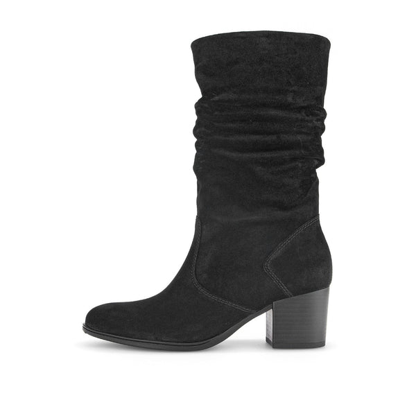 Gabor Ramona 52.894.47 Ladies Black Wide Suede Side Zip Mid-Calf Boots-elevate your sole