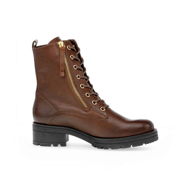 Gabor Serve 52.785.55 Ladies Brown Wide Leather Zip & Lace Ankle Boots-elevate your sole
