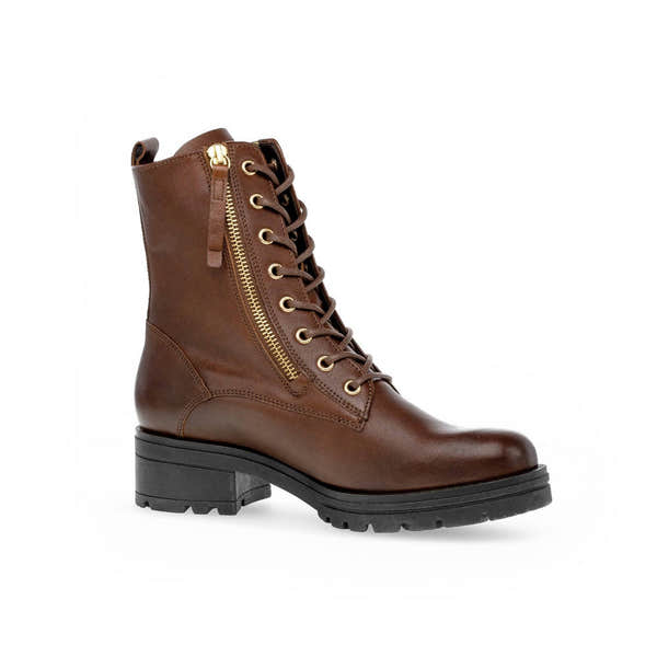 Gabor Serve 52.785.55 Ladies Brown Wide Leather Zip & Lace Ankle Boots-elevate your sole