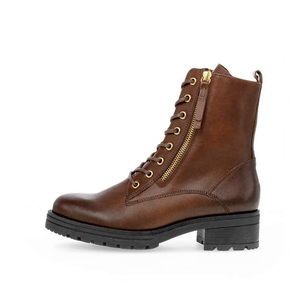 Gabor Serve 52.785.55 Ladies Brown Wide Leather Zip & Lace Ankle Boots-elevate your sole