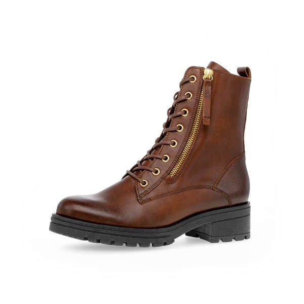 Gabor Serve 52.785.55 Ladies Brown Wide Leather Zip & Lace Ankle Boots-elevate your sole