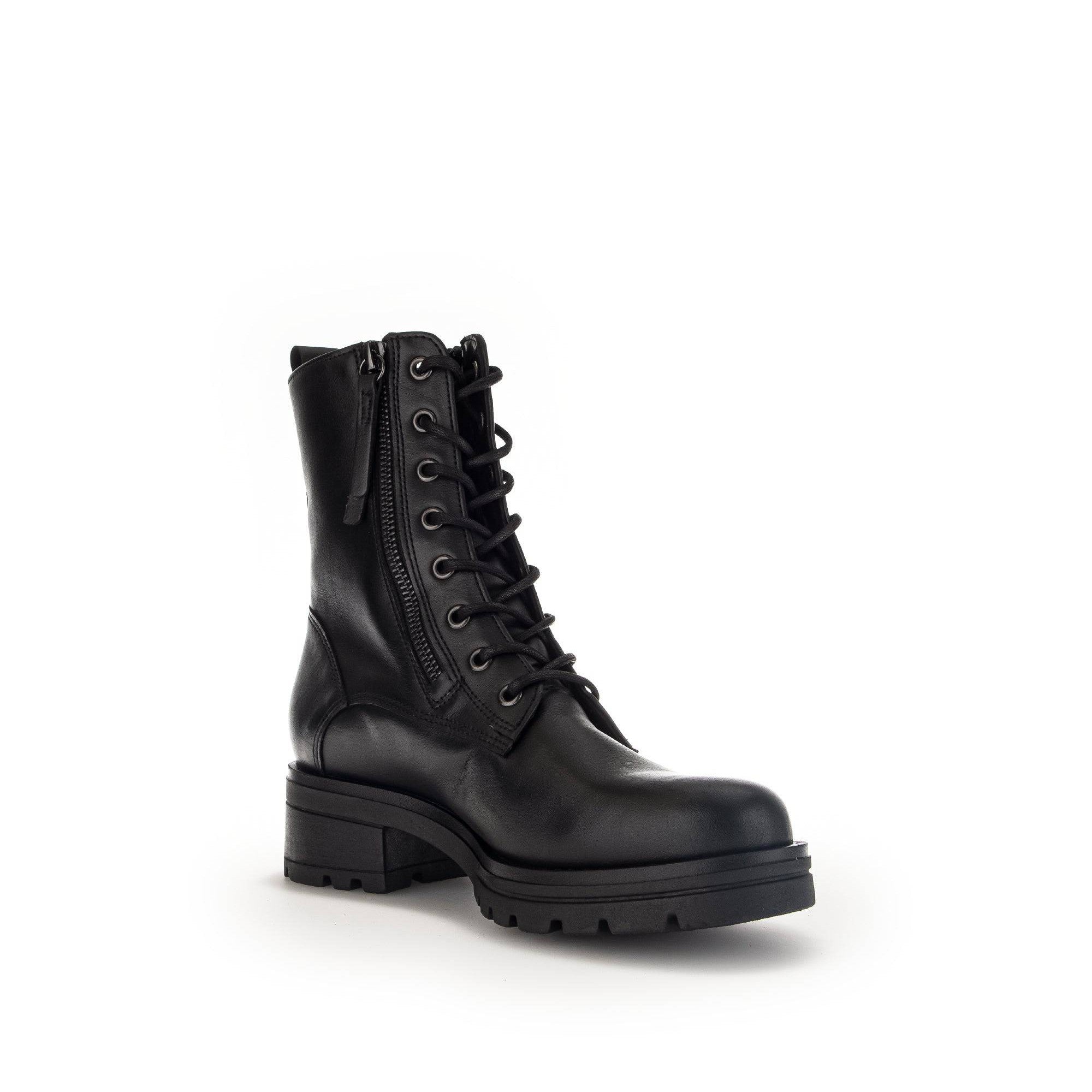 Gabor Serve 52.785.87 Ladies Black Wide Leather Zip & Lace Ankle Boots-elevate your sole