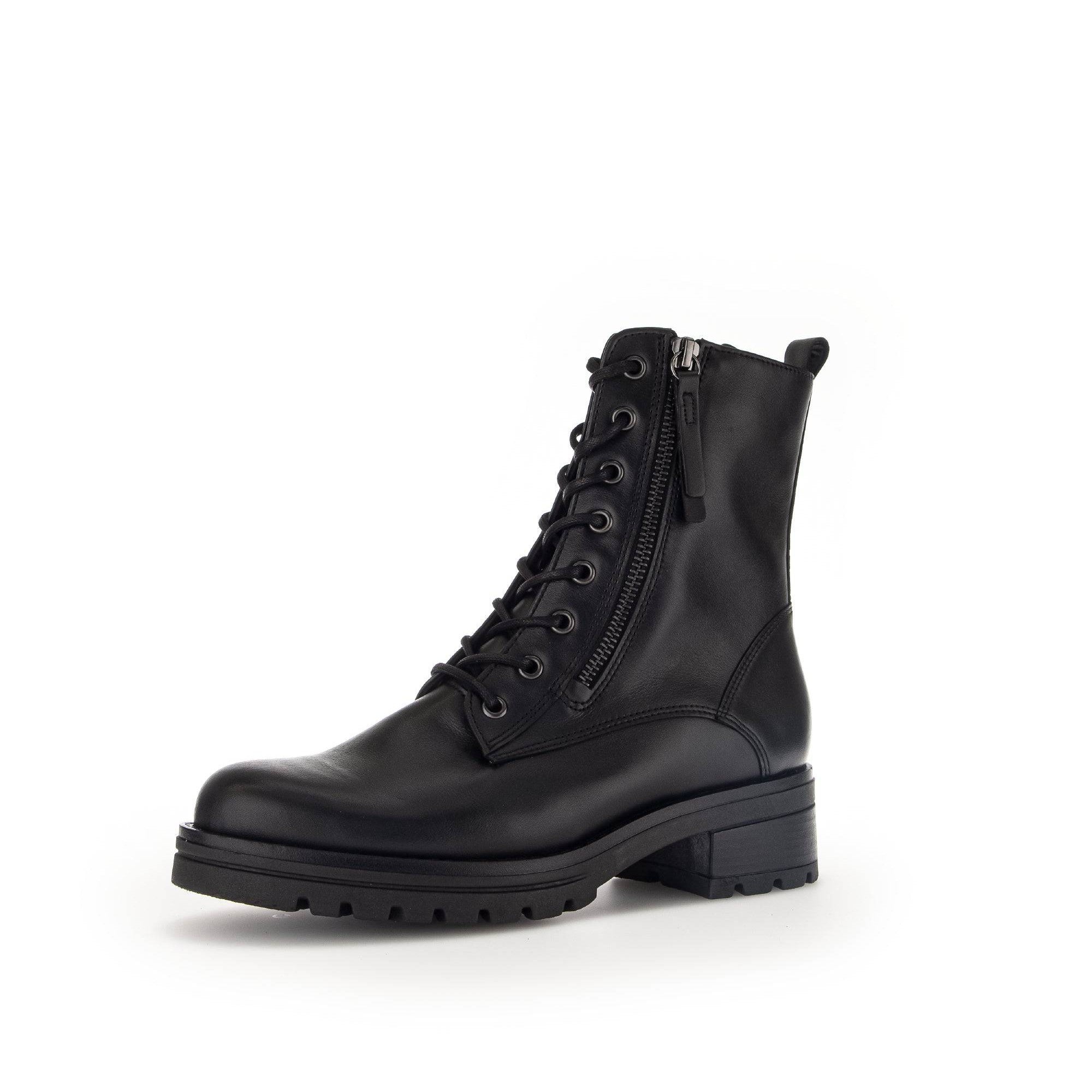 Gabor Serve 52.785.87 Ladies Black Wide Leather Zip & Lace Ankle Boots-elevate your sole