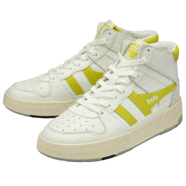Gola Allcourt High Ladies White & Sulphur Leather Lace Up High Top Trainers-elevate your sole