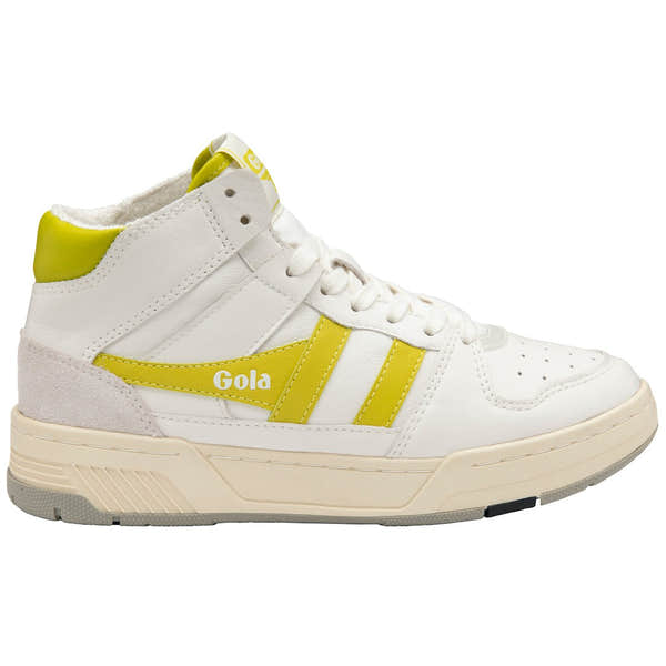 Gola Allcourt High Ladies White & Sulphur Leather Lace Up High Top Trainers-elevate your sole