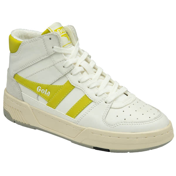 Gola Allcourt High Ladies White & Sulphur Leather Lace Up High Top Trainers-elevate your sole