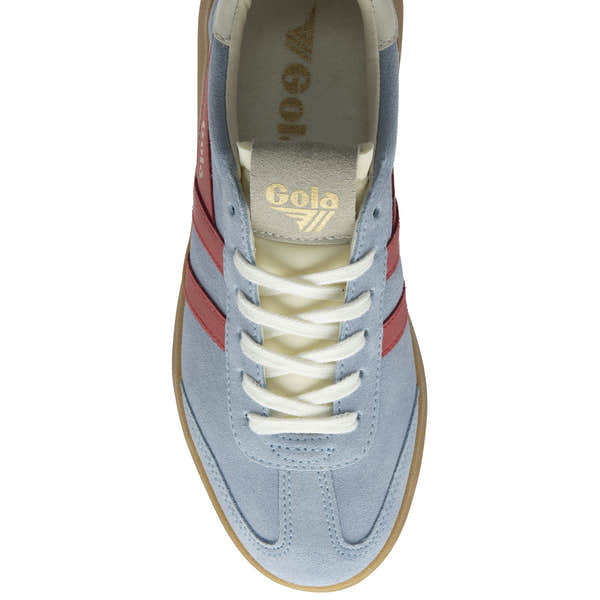 Gola Athena women's lace-up trainers in air, coral, off white, and gum suede with retro style, chunky sole, and colorful design.