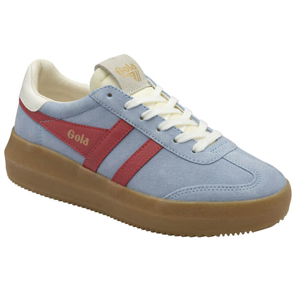 Gola Athena ladies sneakers in air/coral/off-white/gum suede with lace-up closure and retro-style design.