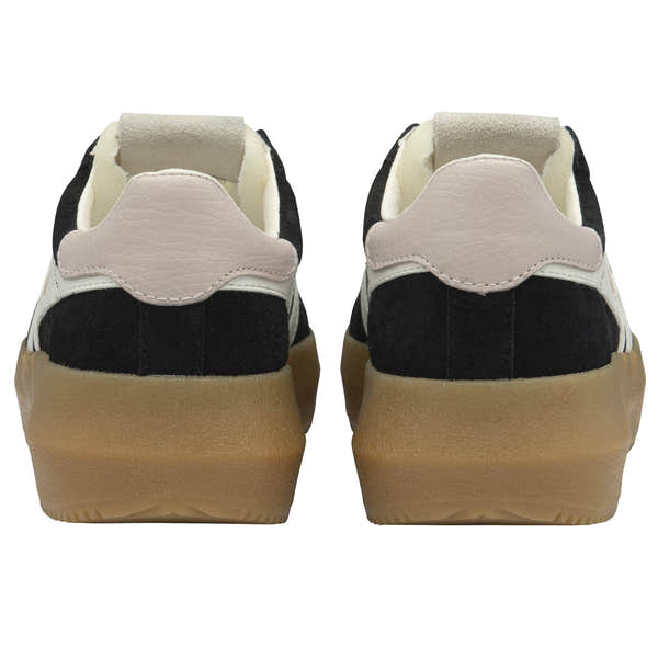 Gola Athena Ladies trainers in black, off-white, rose, and gum suede with lace-up design and chunky soles.