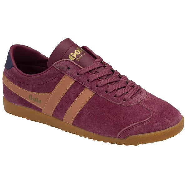 Gola Bullet Ladies Suede Trainers in Cerise, Terracotta, and Plum with lace-up design and rubber sole.