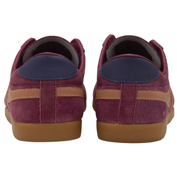 Gola Bullet Suede Ladies trainers in Cerise, Terracotta, and Plum with lace-up design and gum sole.