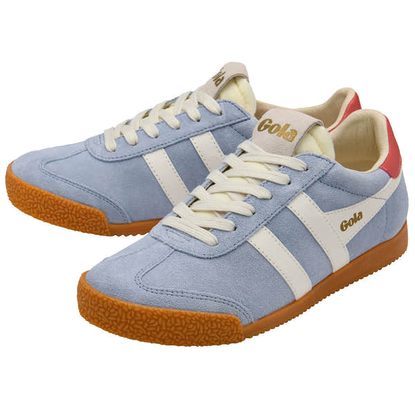 Gola CLB538 Elan ladies air/Off White/Coral leather lace-up trainers with gum sole, sporty design, and stylish color accents.