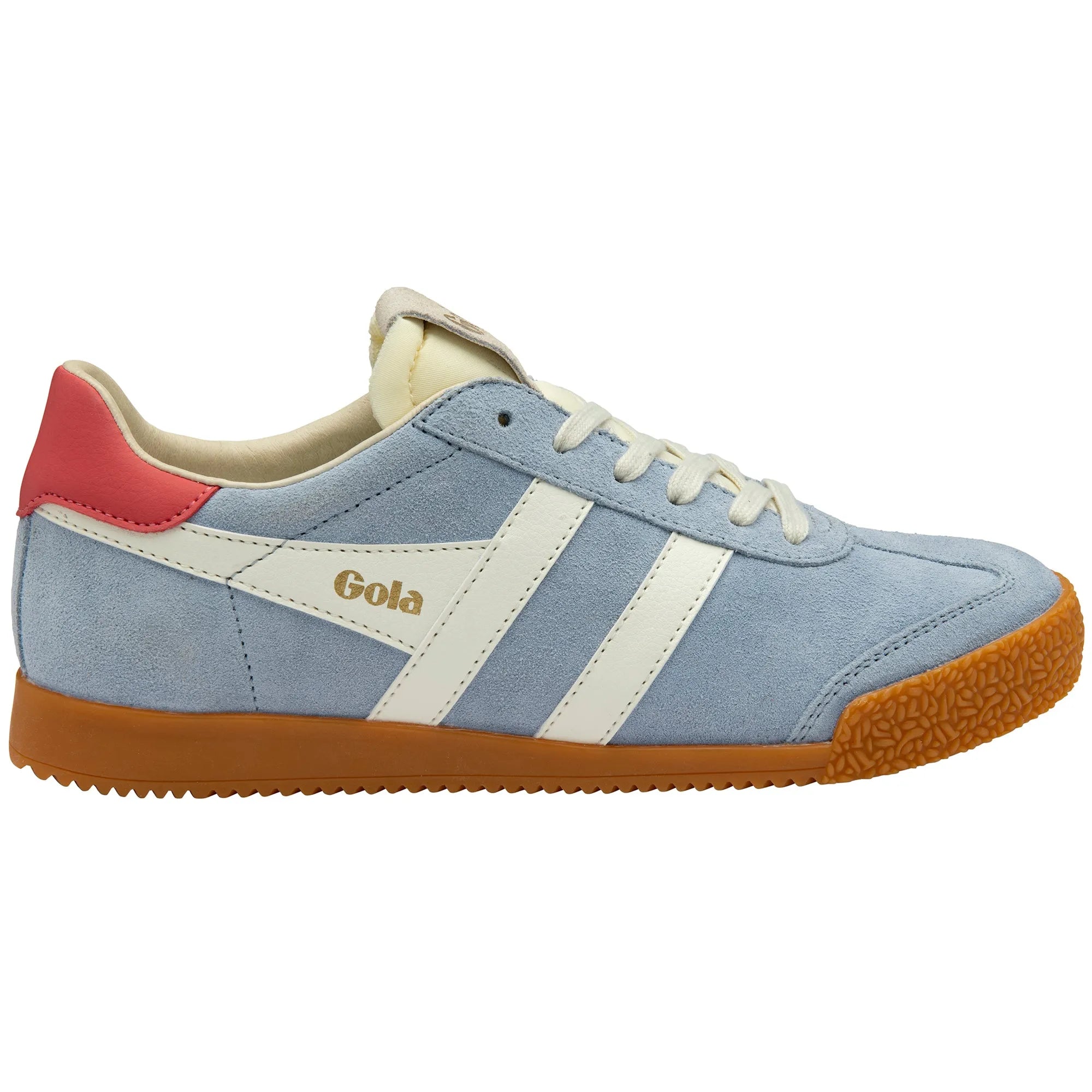 Gola CLB538 Elan women's lace-up trainers in off-white, coral leather with gum sole and retro sporty design.