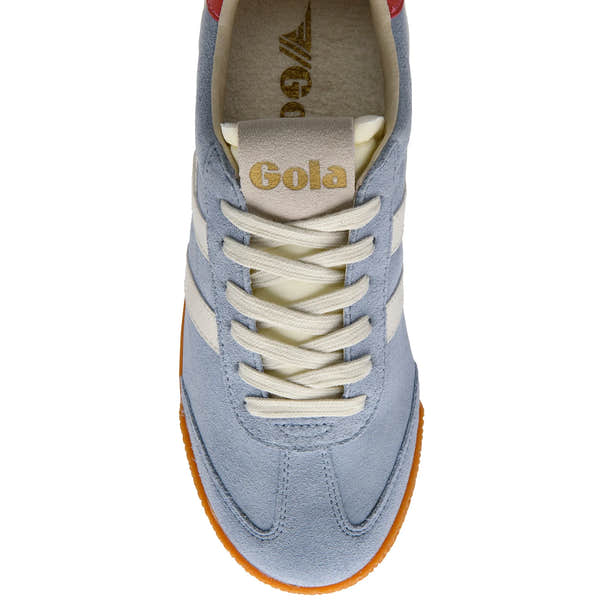 Gola CLB538 Elan ladies sneakers with off-white, coral leather accents, lace-up design, and suede upper for casual style.