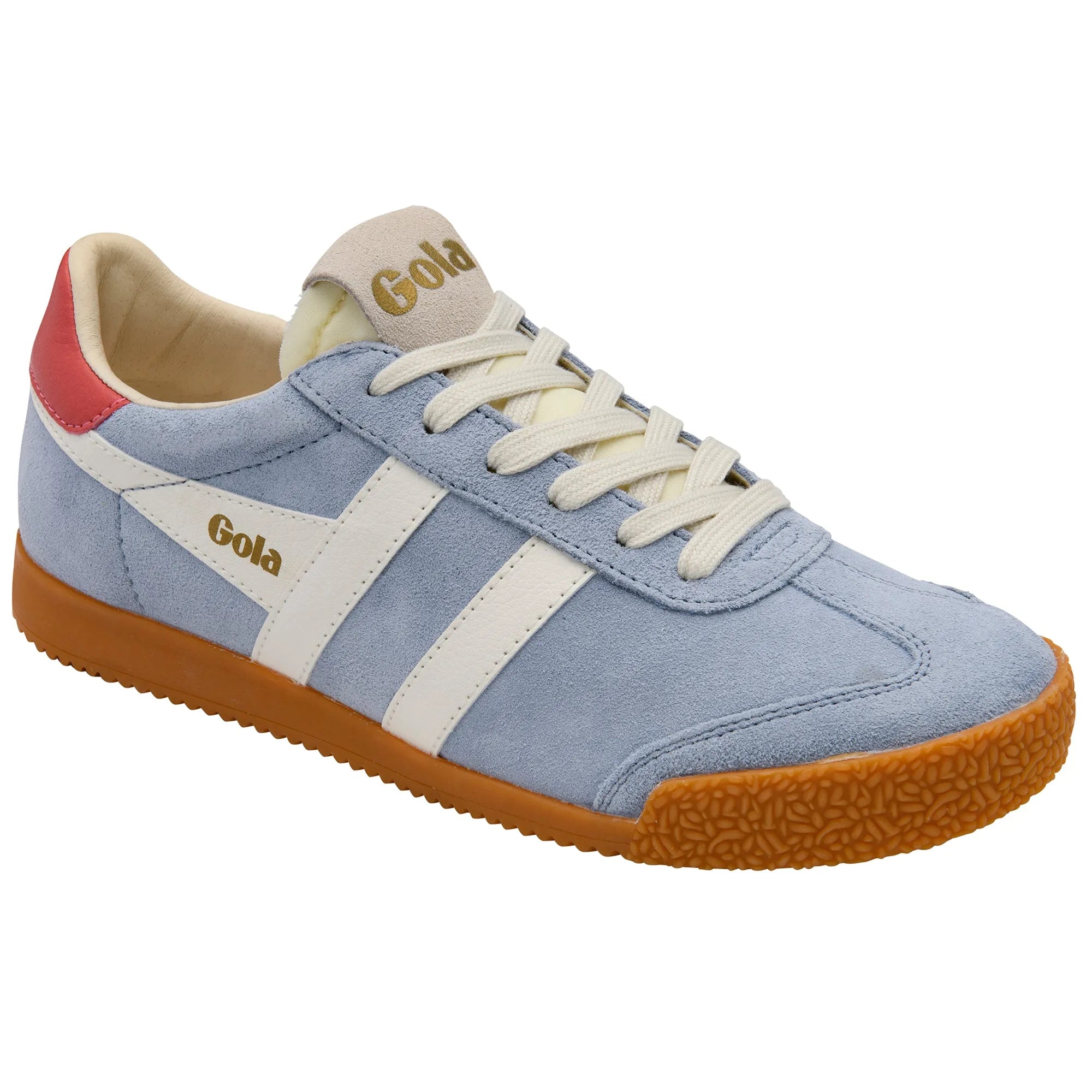 GOLA CLB538 Elan Ladies Air/Off White/Coral Leather Lace-Up Trainers withgum sole.
