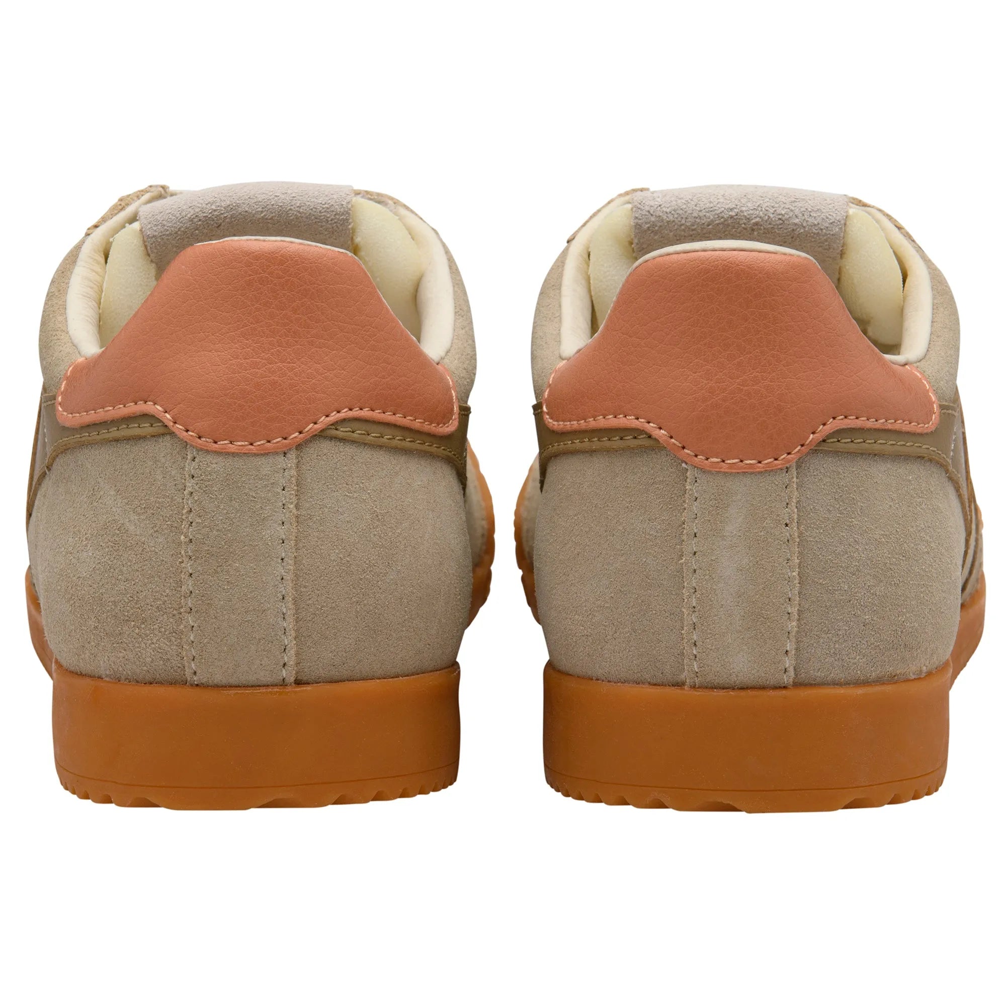 Gola CLB538 Elan ladies leather lace-up trainers in bone, light caramel, and terracotta with cushioned soles and stylish design.