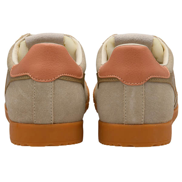 Gola CLB538 Elan ladies leather lace-up trainers in bone, light caramel, and terracotta with cushioned soles and stylish design.